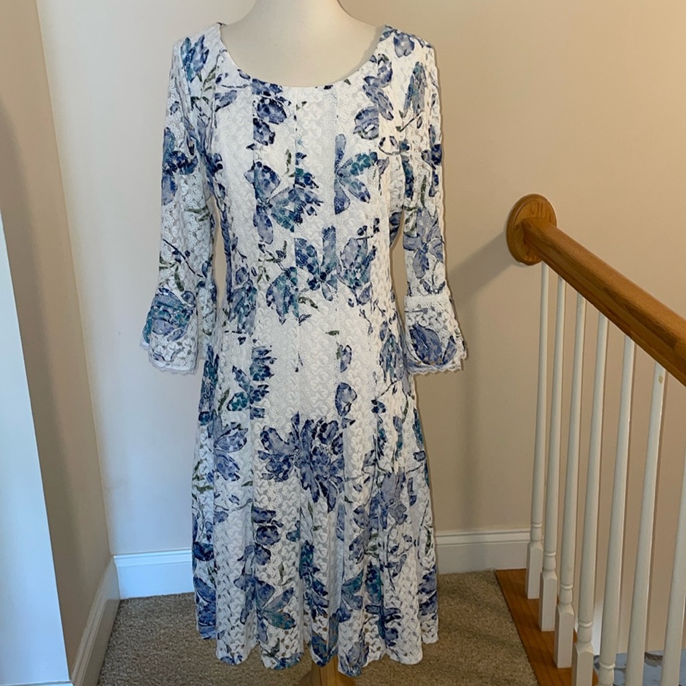 Floral Blue and White Dress